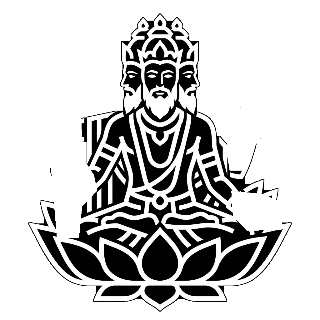 Brahma with four faces and four arms, seated on a lotus
